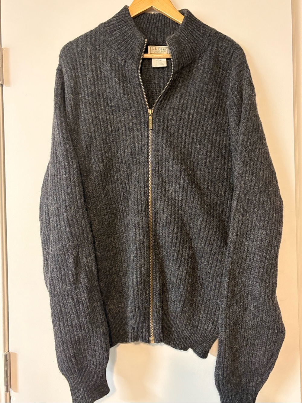L.L. Bean Charcoal Gray Zip Up Sweater with Ribbed Knit Texture